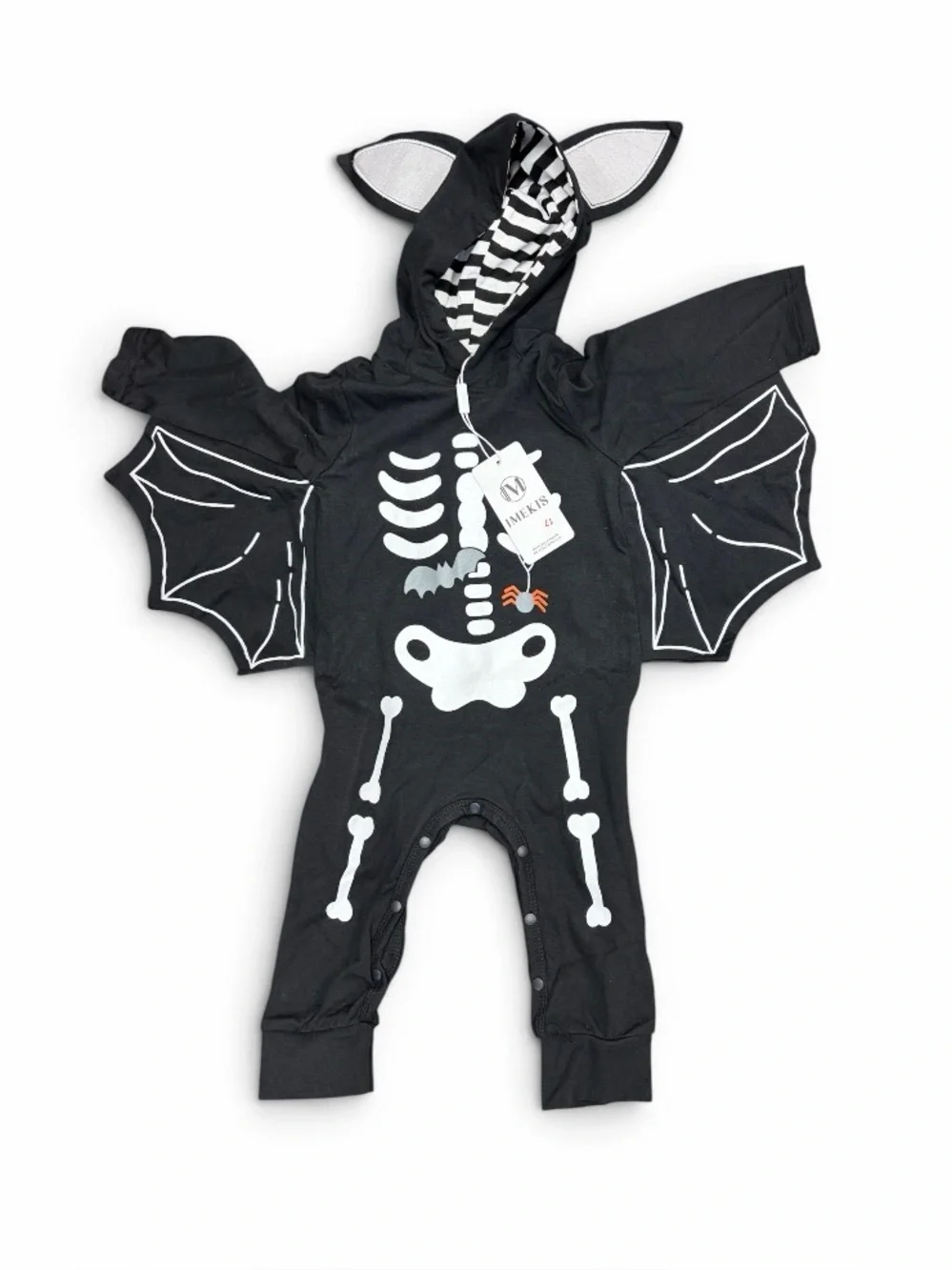 Unbranded Black Baby Bat Skeleton Hoodie Romper